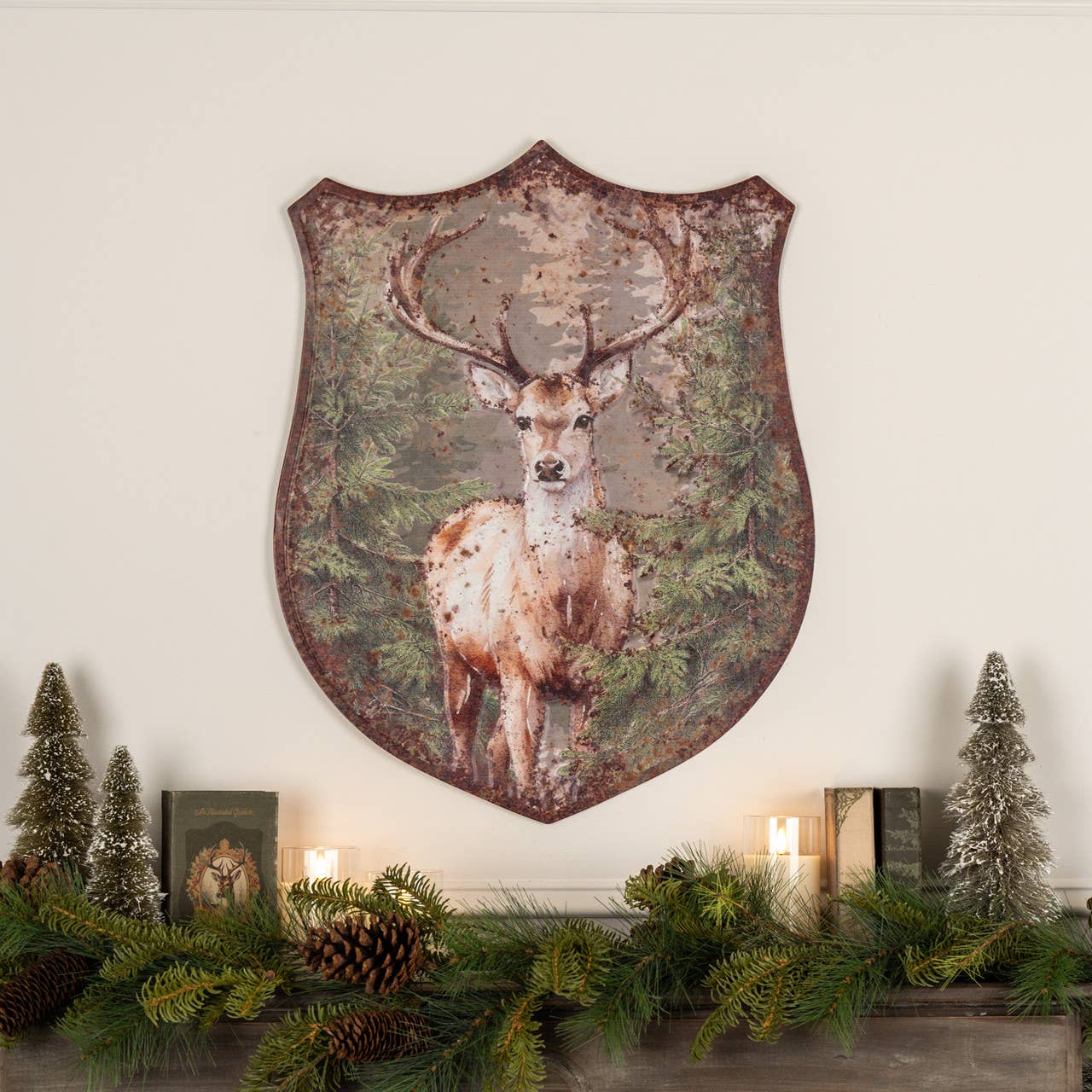FOREST DEER BADGE METAL WALL PLAQUE