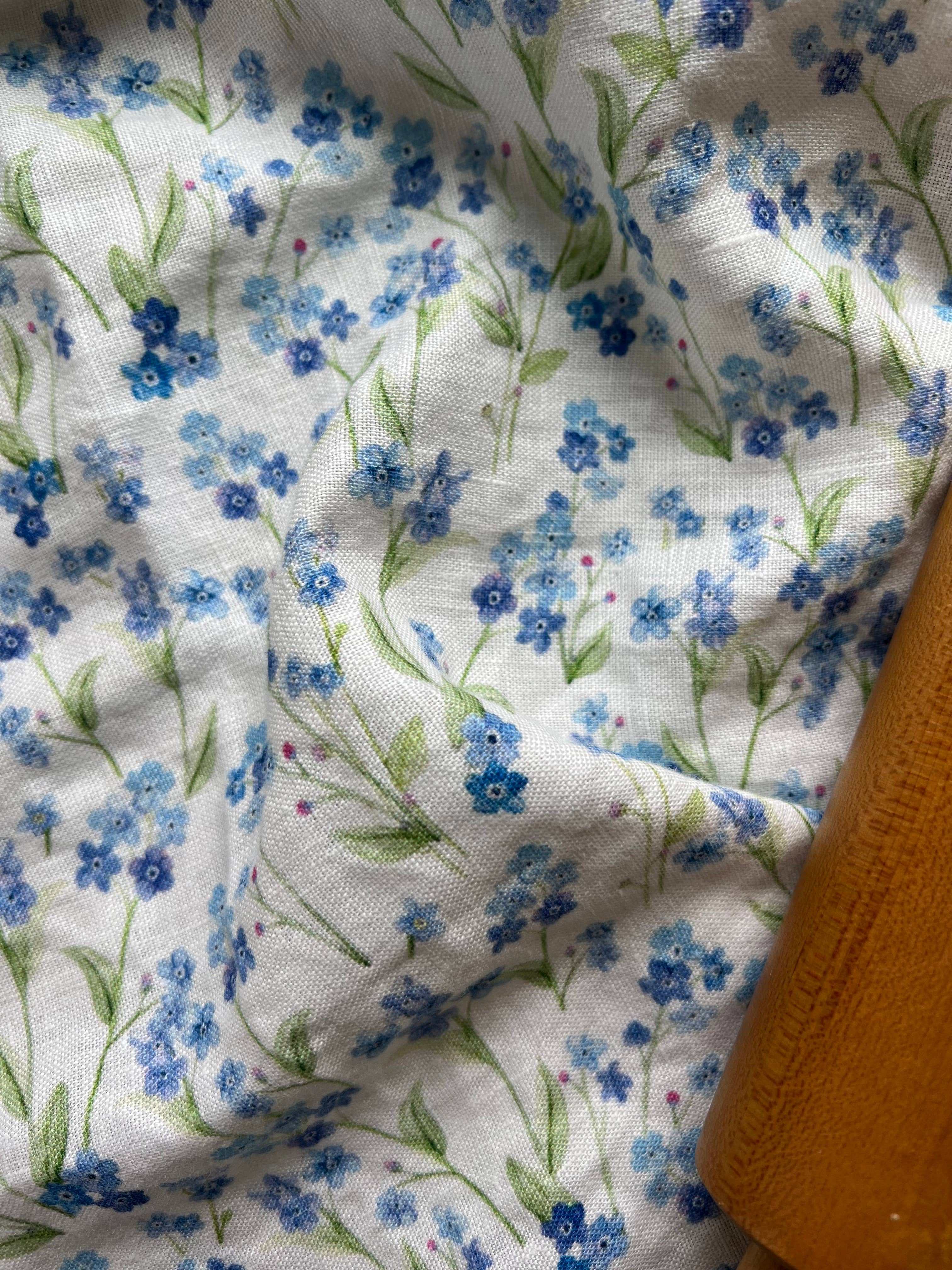 Light Blue Forget-me-not Flowers - Linen Tea Towel