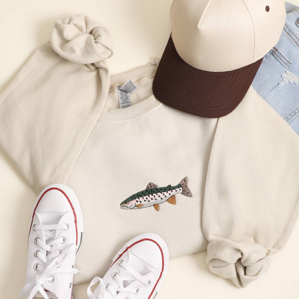 Rainbow Trout Fish Embroidered Heavyweight Sweatshirt