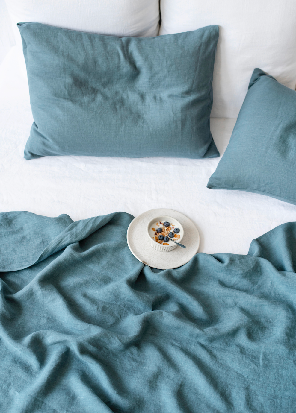 Linen sheet set in Grey blue (4 pcs) Bedding set