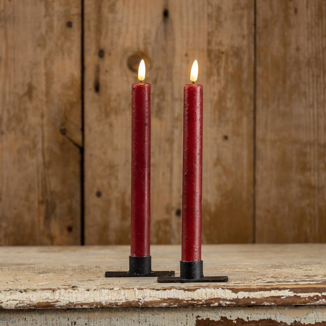 SET/ 2 - 9.5" 3D FLAME RED TAPER CANDLE