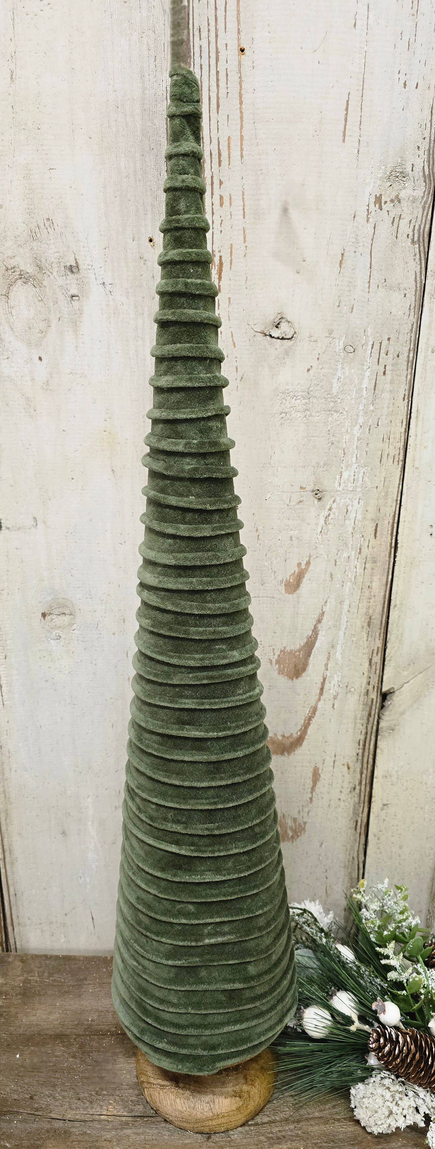 Lg Green Velvet Cone Tree 30.5x6x6in