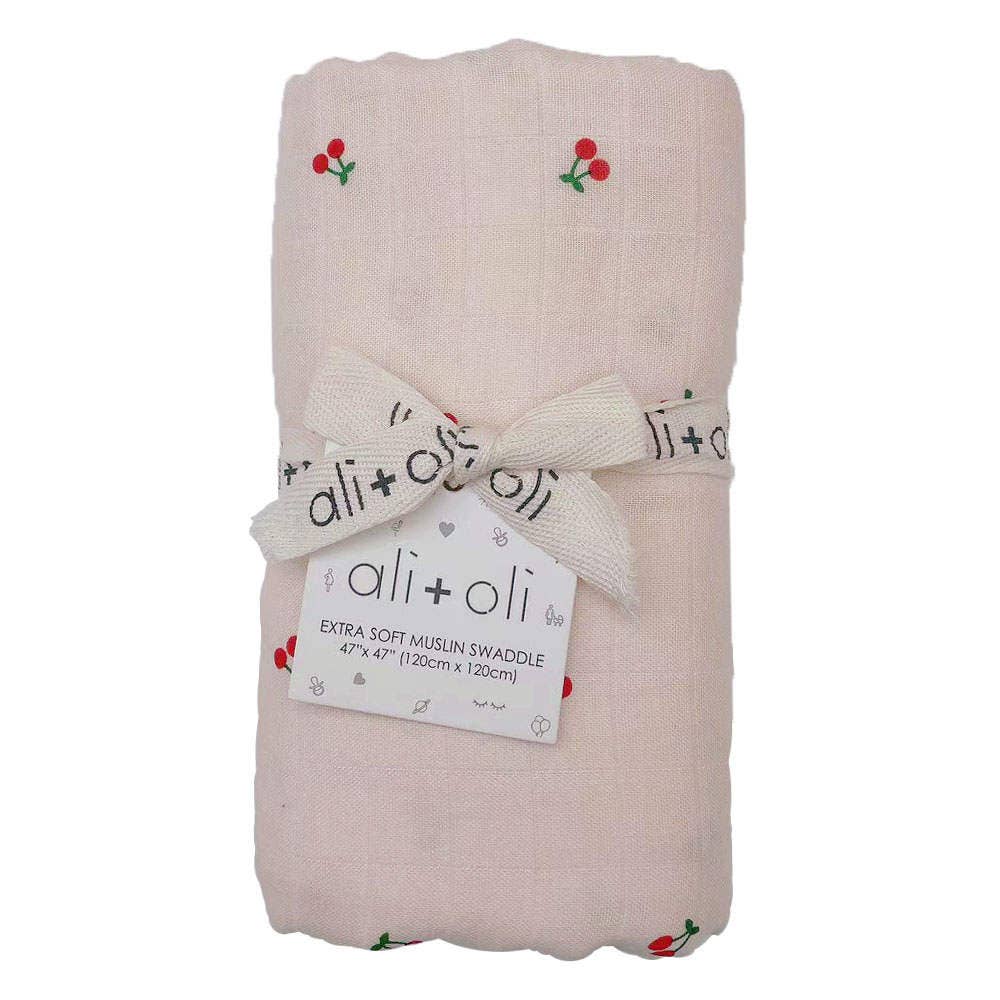 Bamboo Muslin Swaddle Blanket (Cherry)