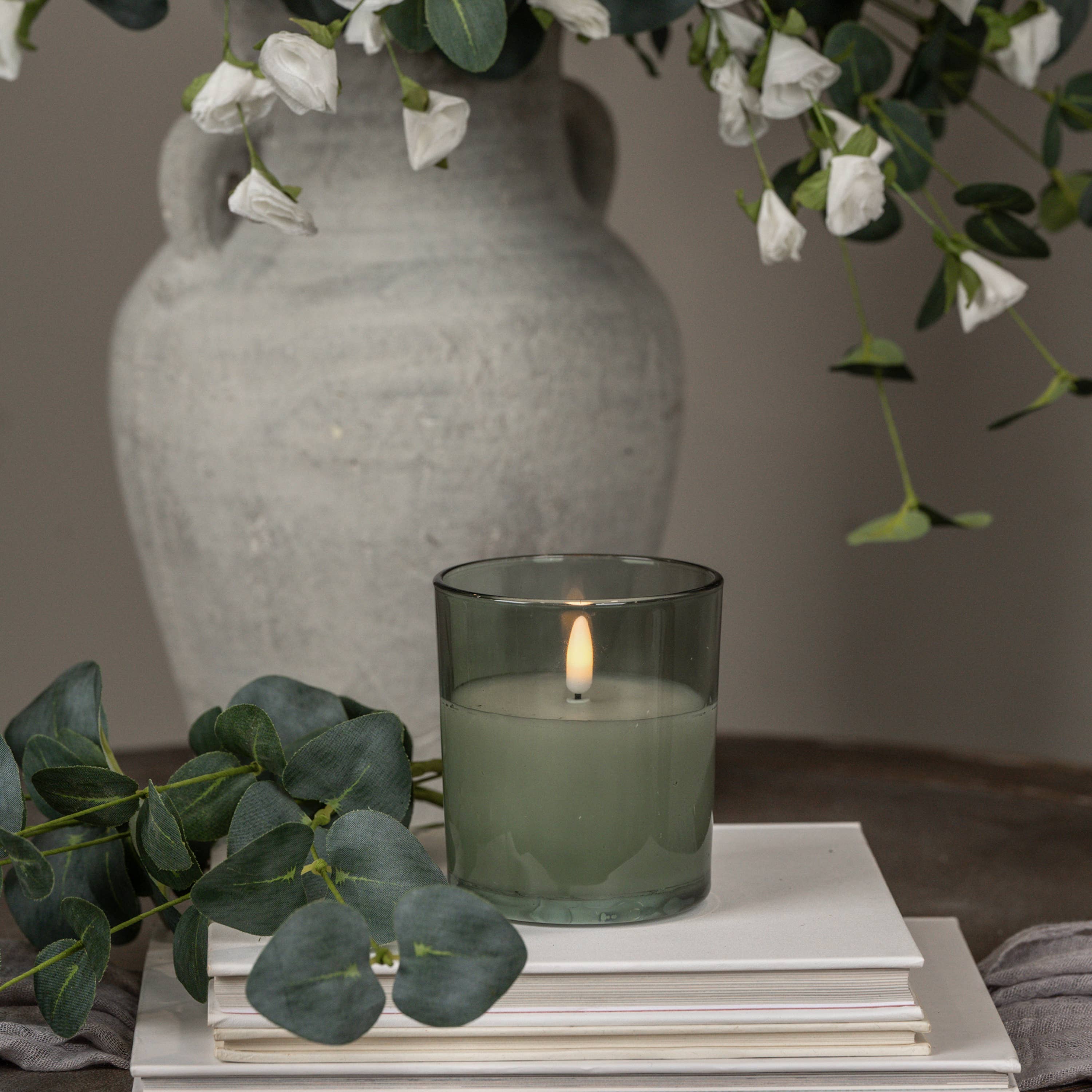 4" GREEN THICK GLASS 3D FLAME CANDLE