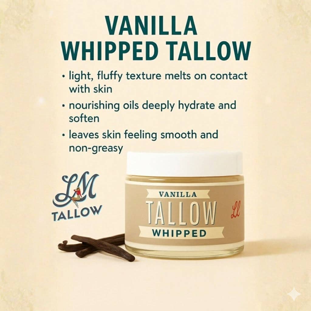 Vanilla Whipped Tallow Moisturizer | Premium Beef Tallow Skincare | Lady May Tallow