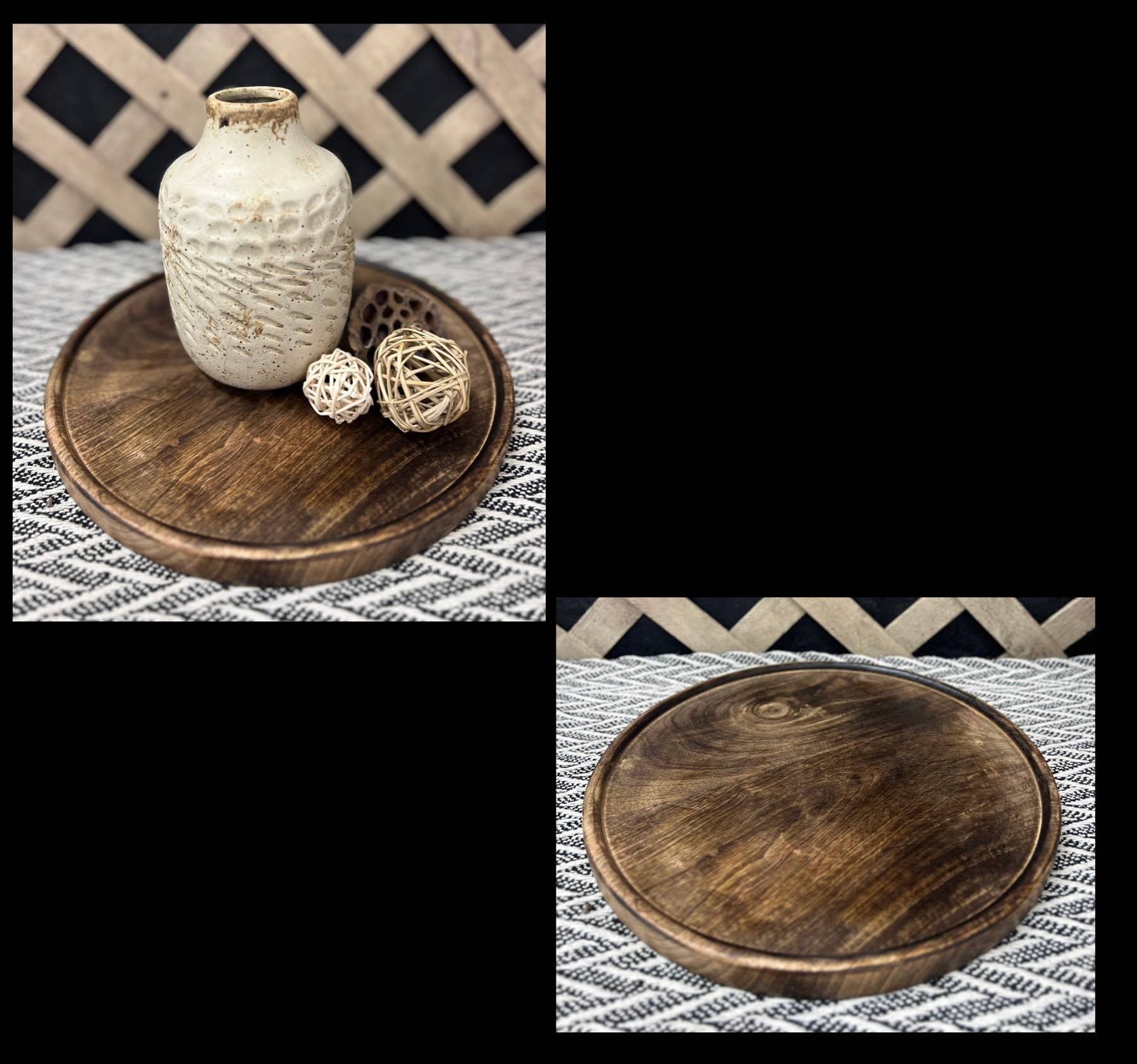Dark Wood Round Plate 12x12x1in