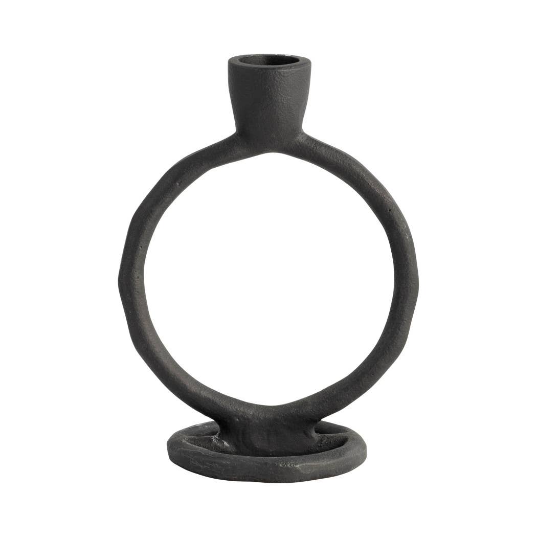 Metal Round Ring Taper Candle Holder - Black, 6 in.