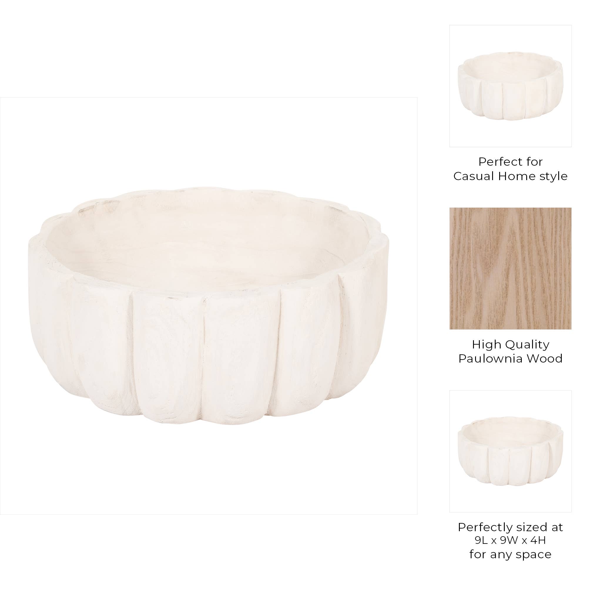 White Paulownia Wood Scalloped Bowl