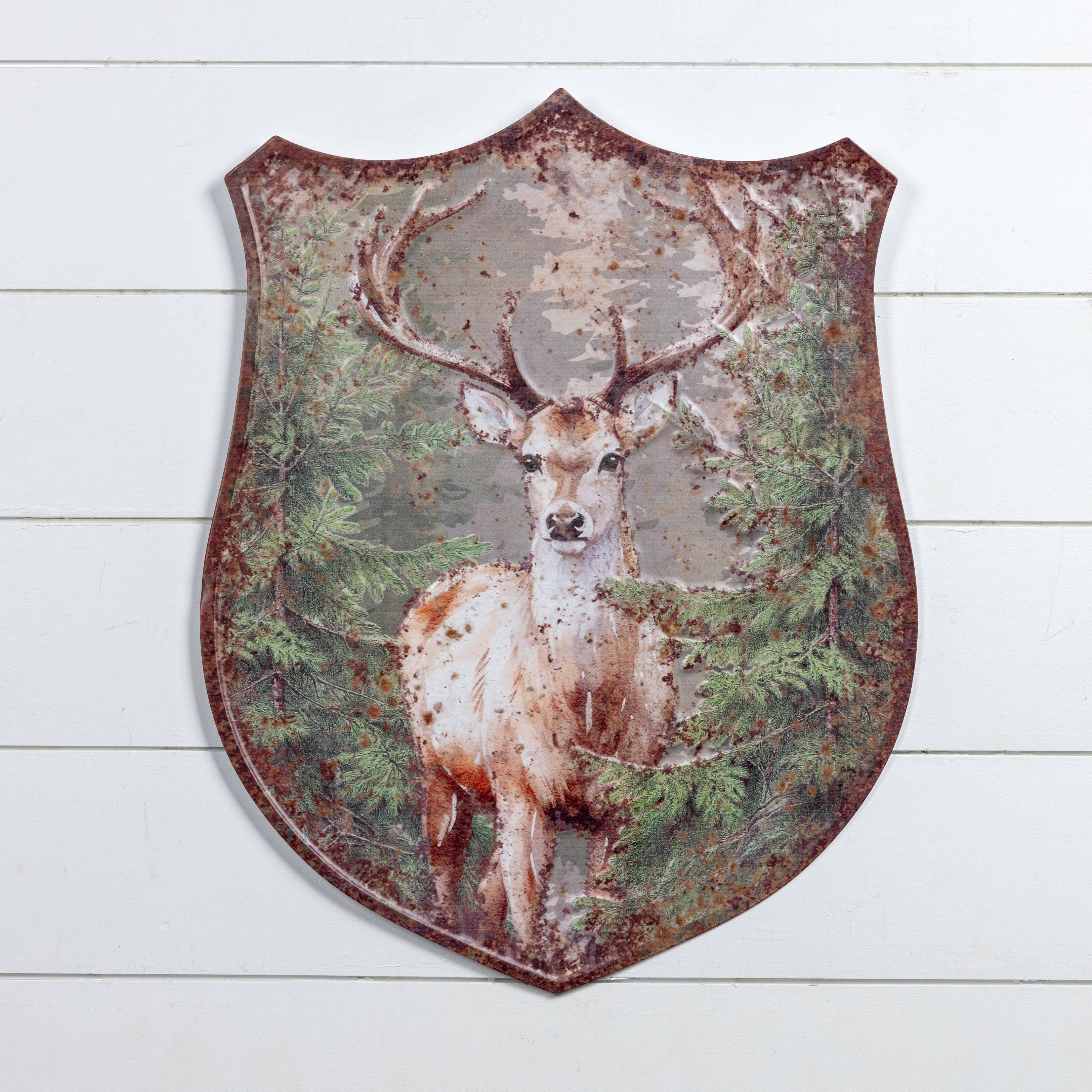 FOREST DEER BADGE METAL WALL PLAQUE