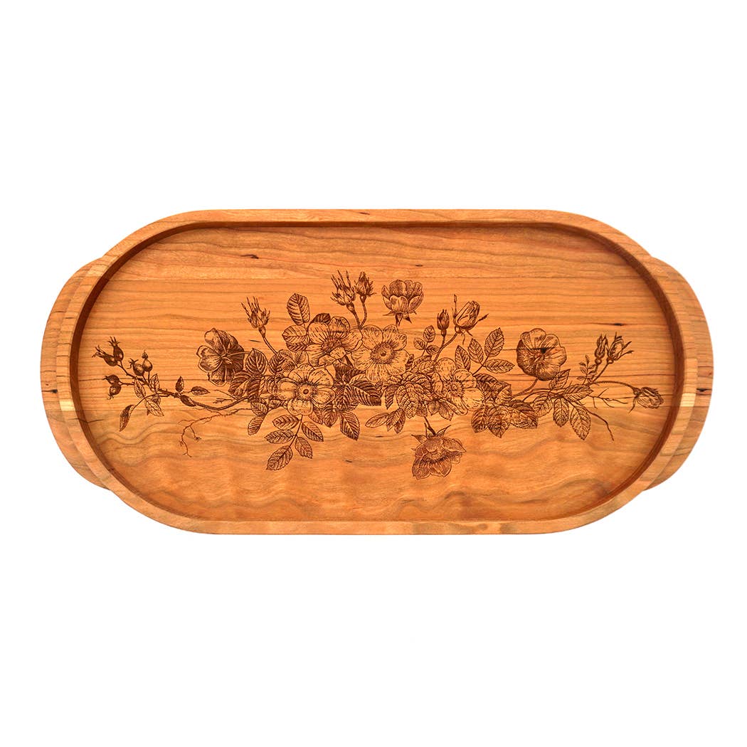 Cherry Oval Serving Tray-Wild Roses