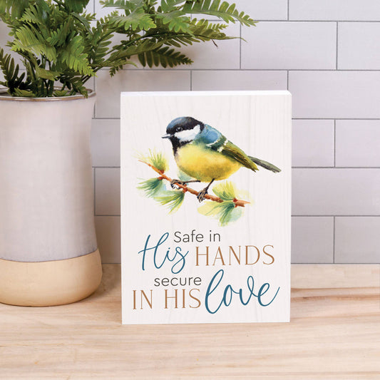 Safe In His Hands, Secure In His Love Barnhouse Bird Wood Block Décor