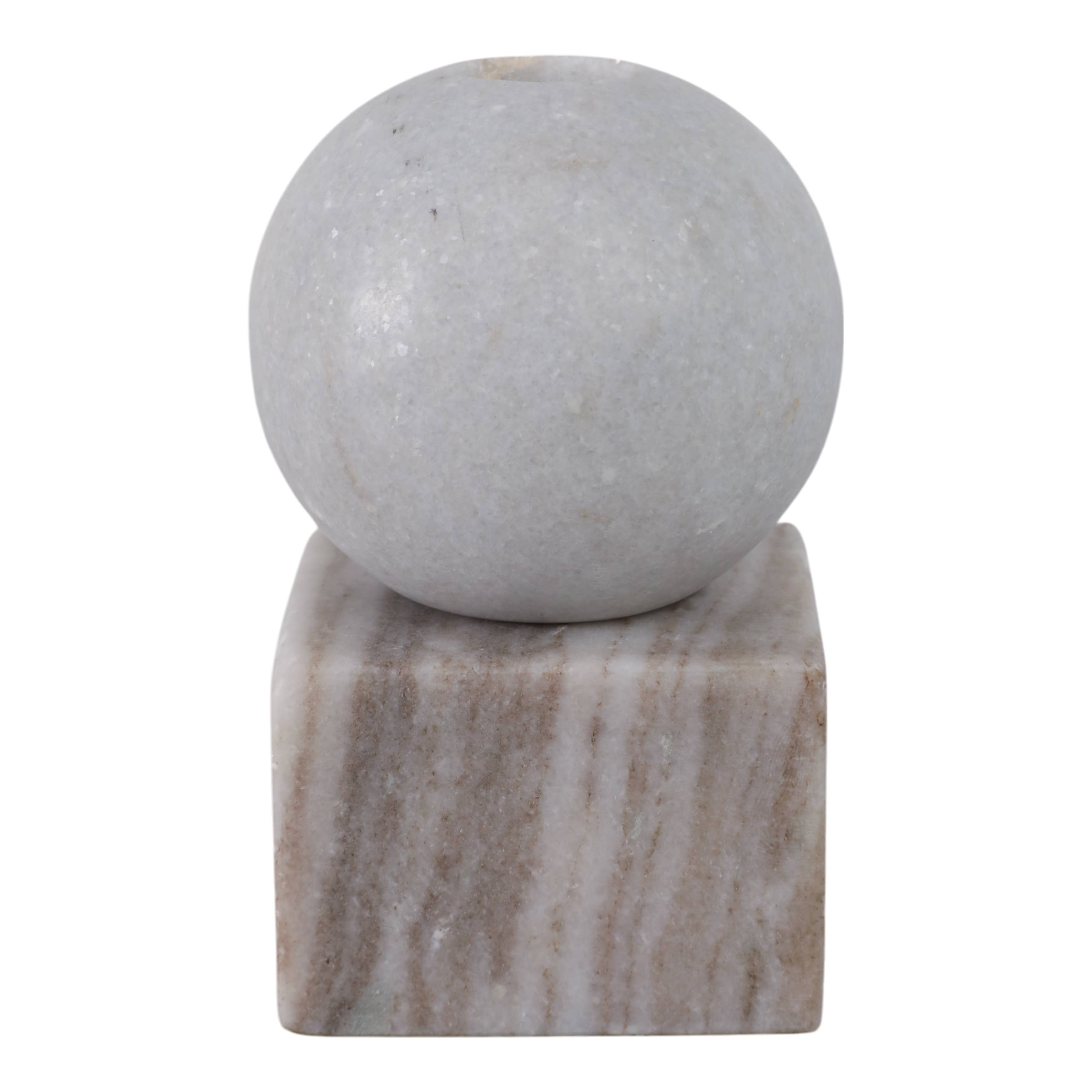Taper Holder - Multicolor Marble Ball on Cube, 5 in.