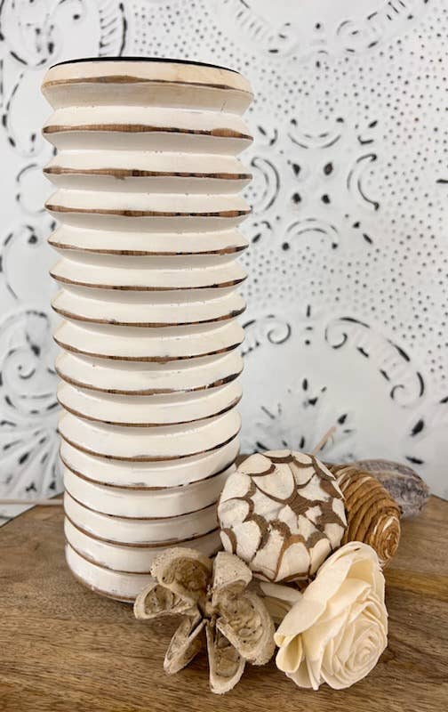 Mangowood Distressed White Candle Holders 4x10in