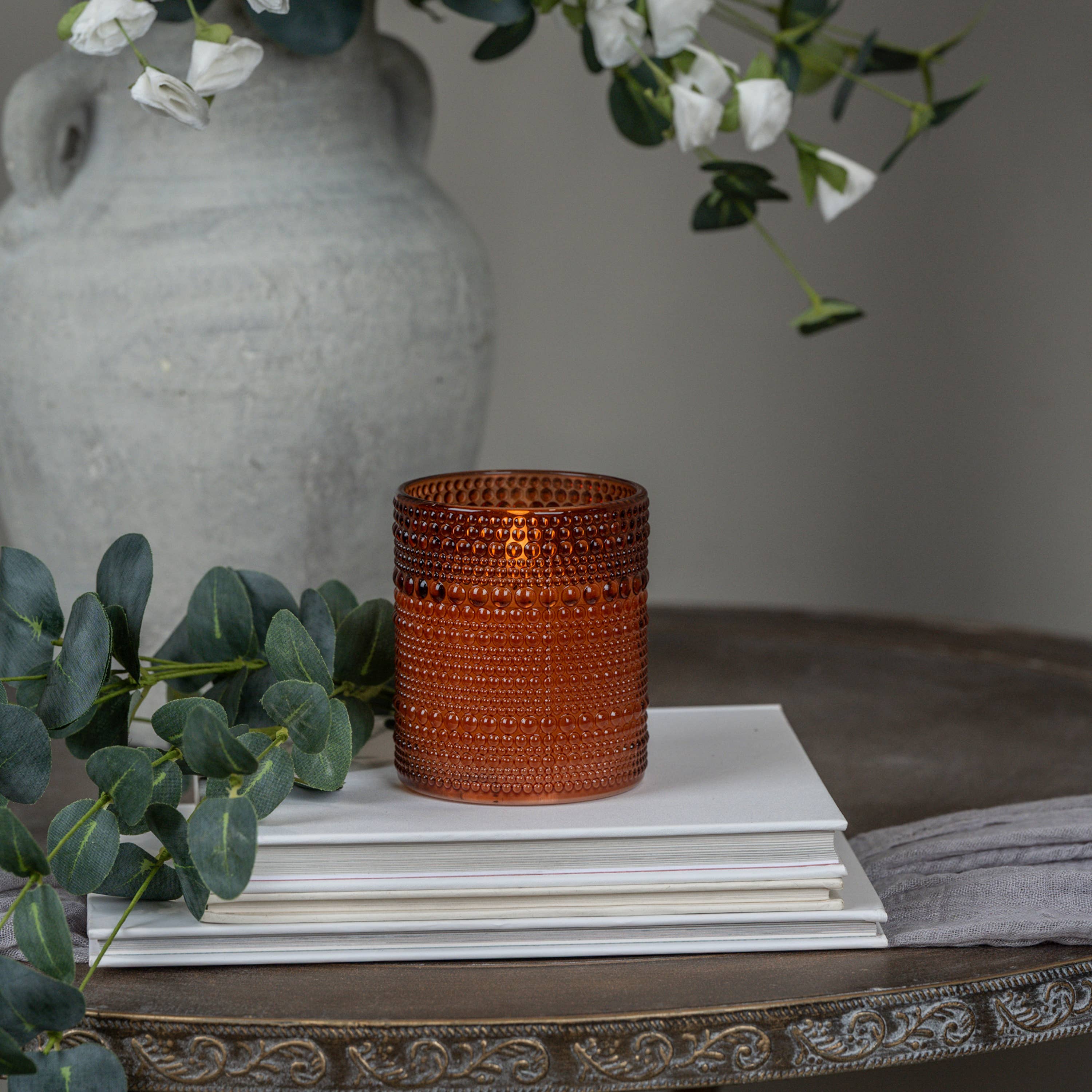 4" SIENNA DOTTED GLASS 3D FLAME CANDLE