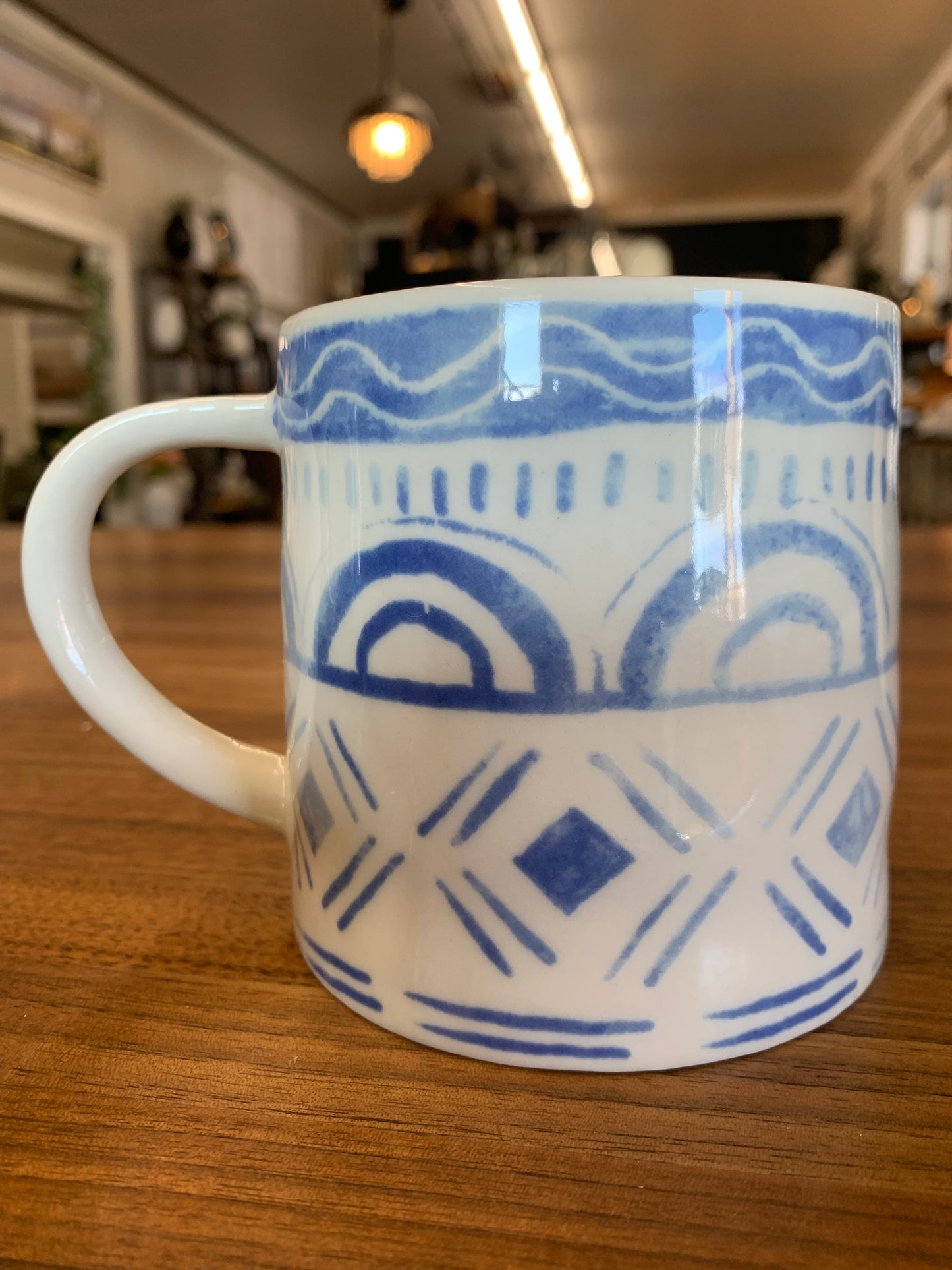 14 oz. Stoneware Mug with Tile Pattern, Blue & White, 4 Styles