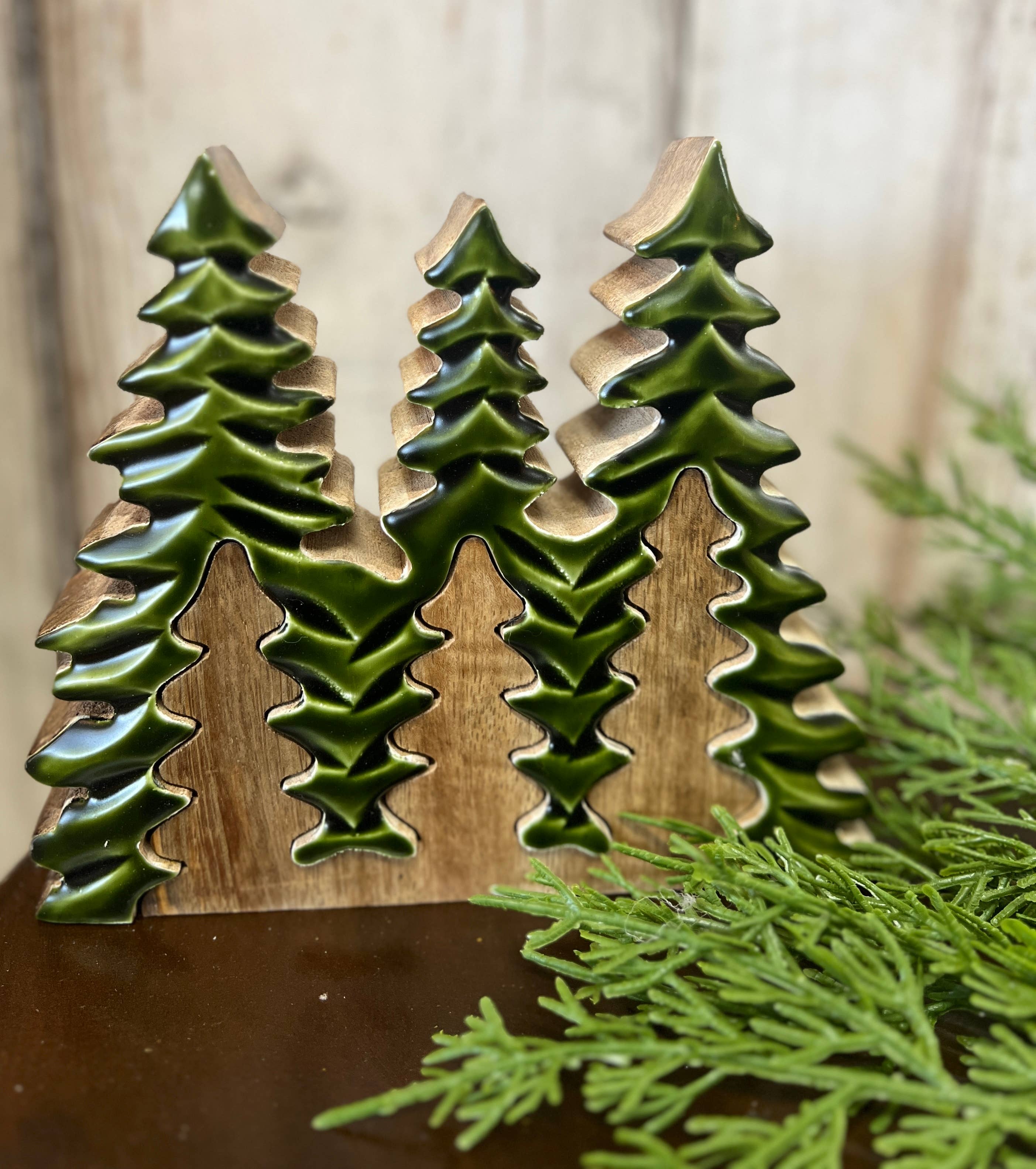 Wooden Green Enamel Tree 6x7in- Check Later Sankit