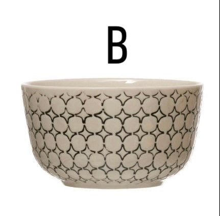 Hand-Stamped Bowl with Pattern, 4 Styles