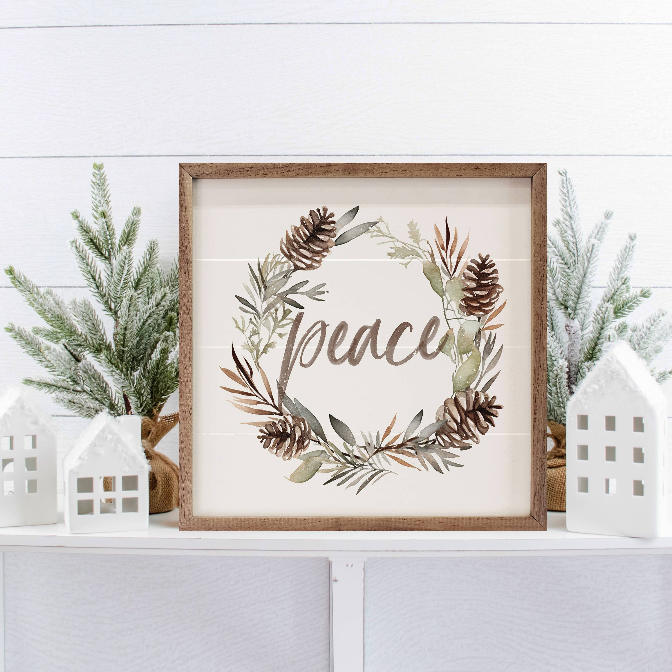Peace Pinecone Wreath White