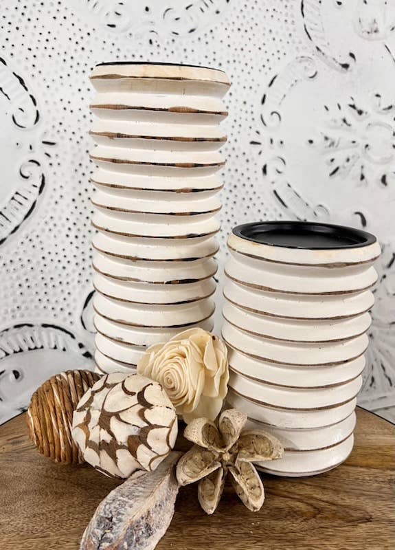 Mangowood Distressed White Candle Holders 4x10in