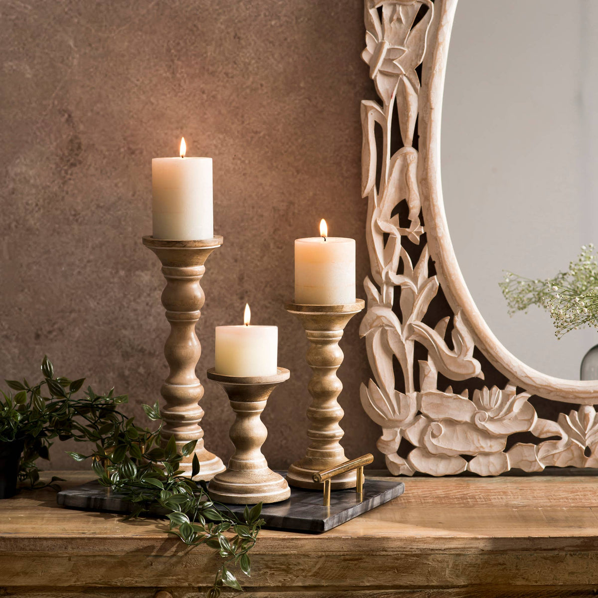 Willow in Whitewash Candle Holder Set of 3