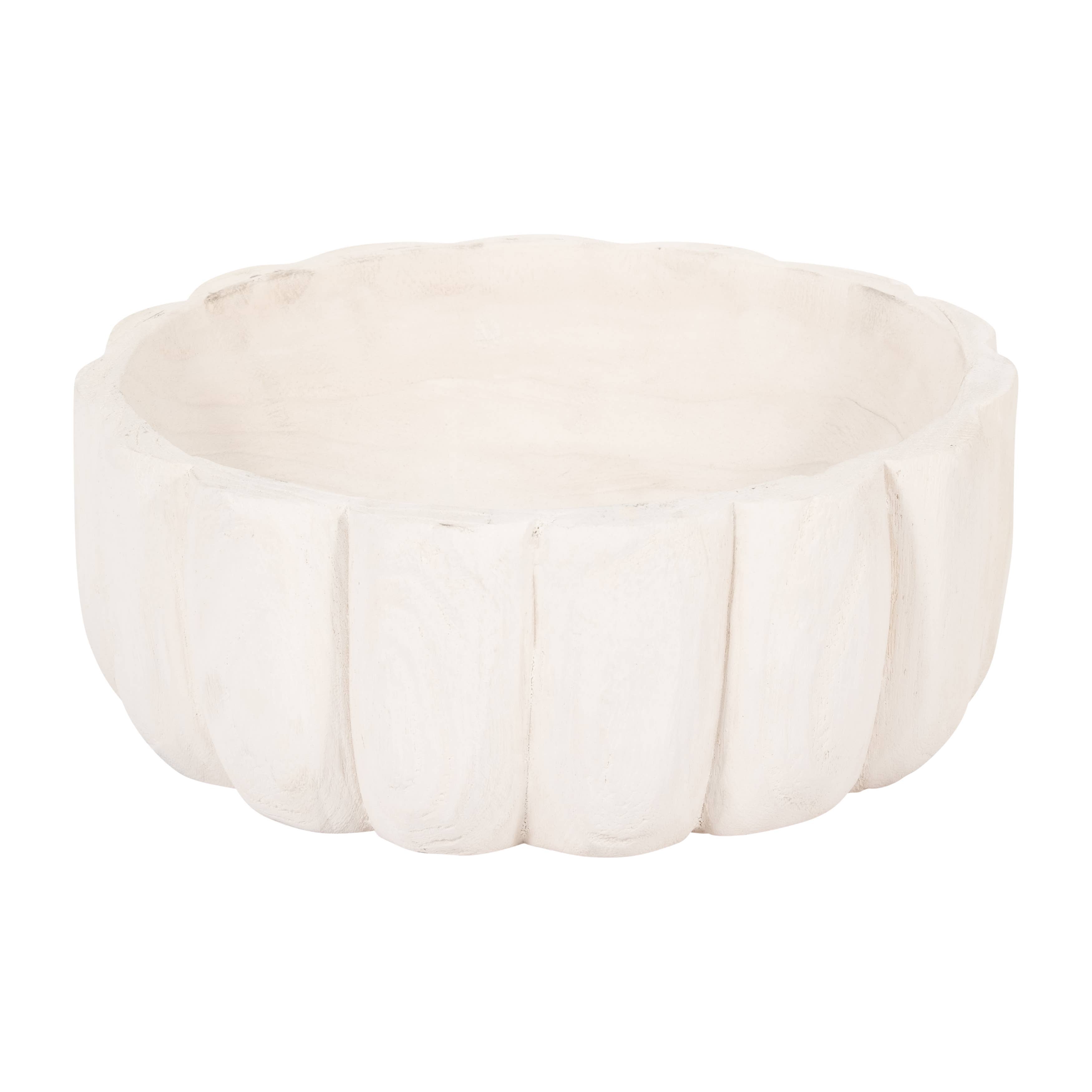 White Paulownia Wood Scalloped Bowl