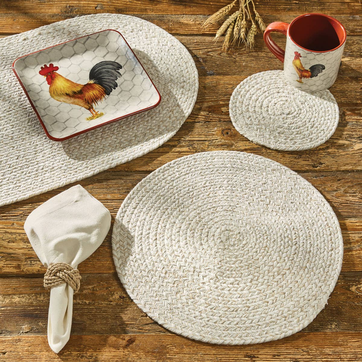 Spice Bin Braided Table Runner  36"L - Sea Salt