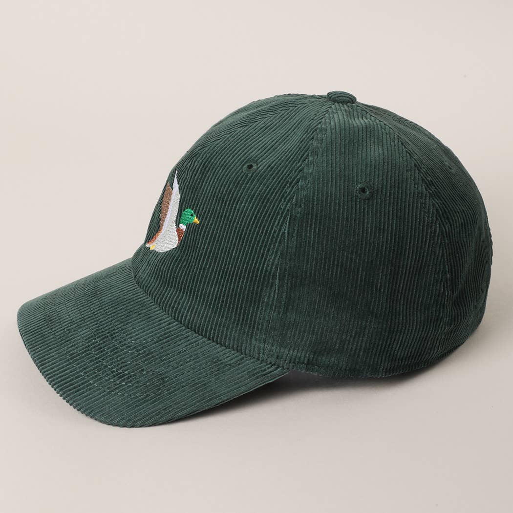 Flying Mallard Embroidered Corduroy Baseball Hat