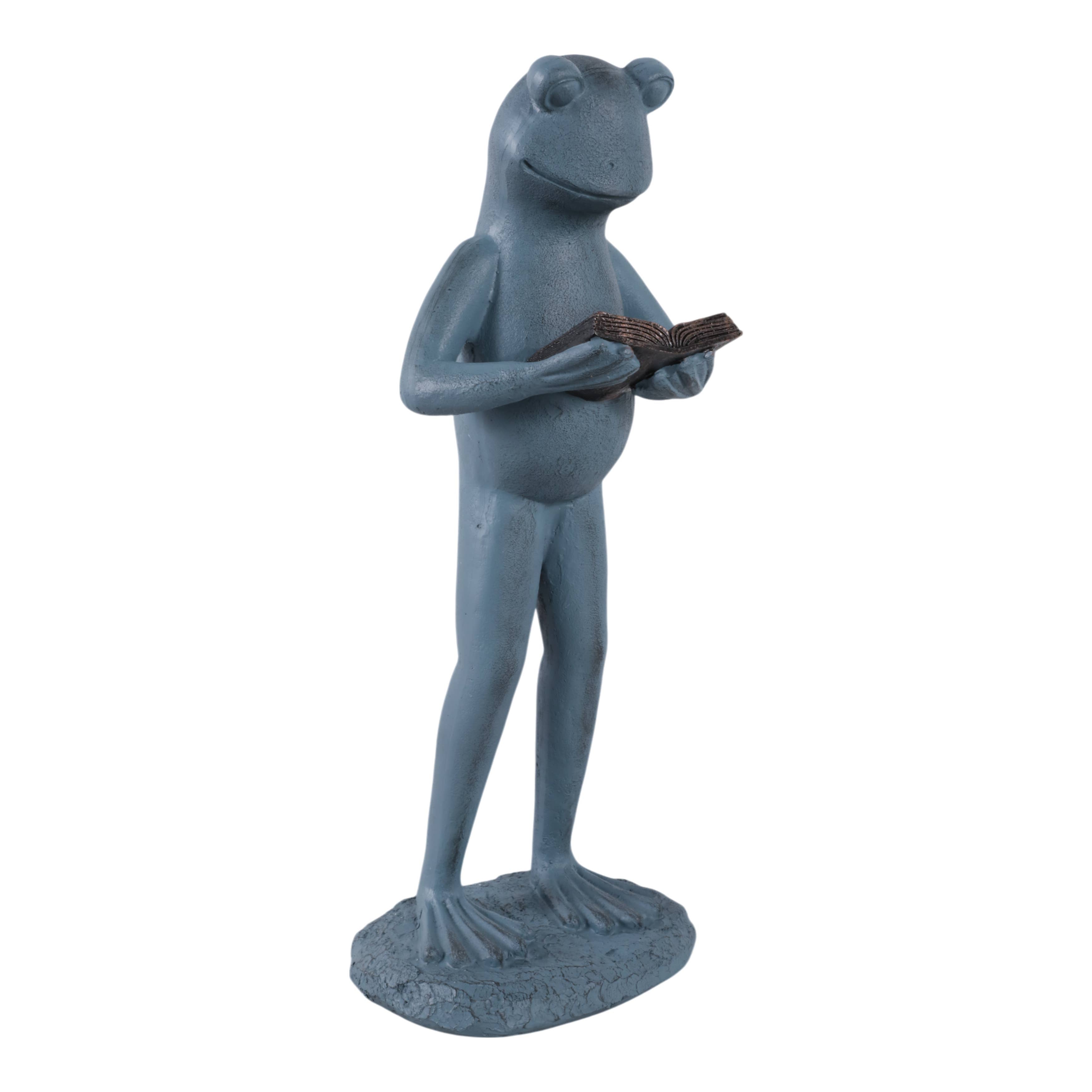 Resin Standing Frog Reading Book Figurine - Metallic, 18 in.