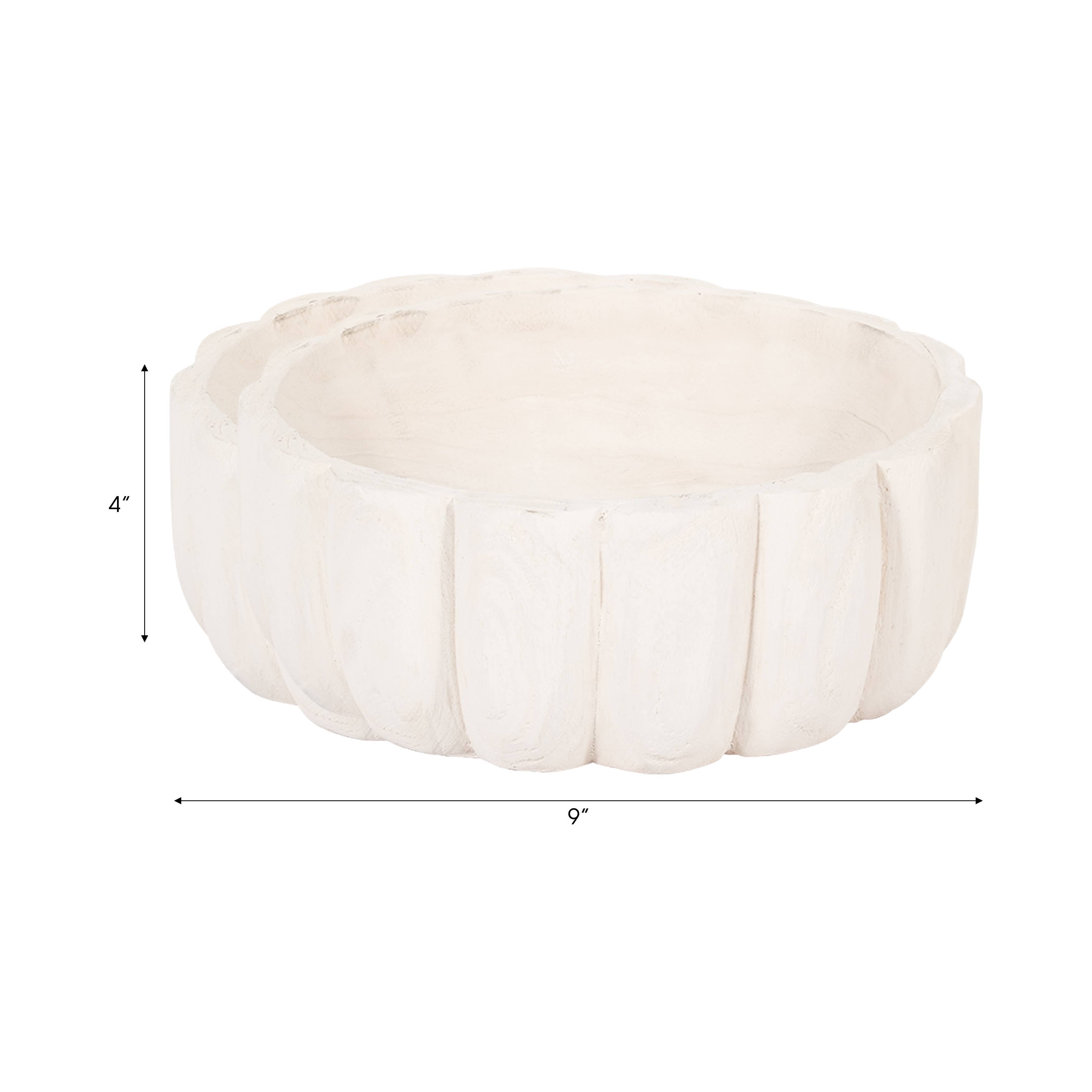 White Paulownia Wood Scalloped Bowl