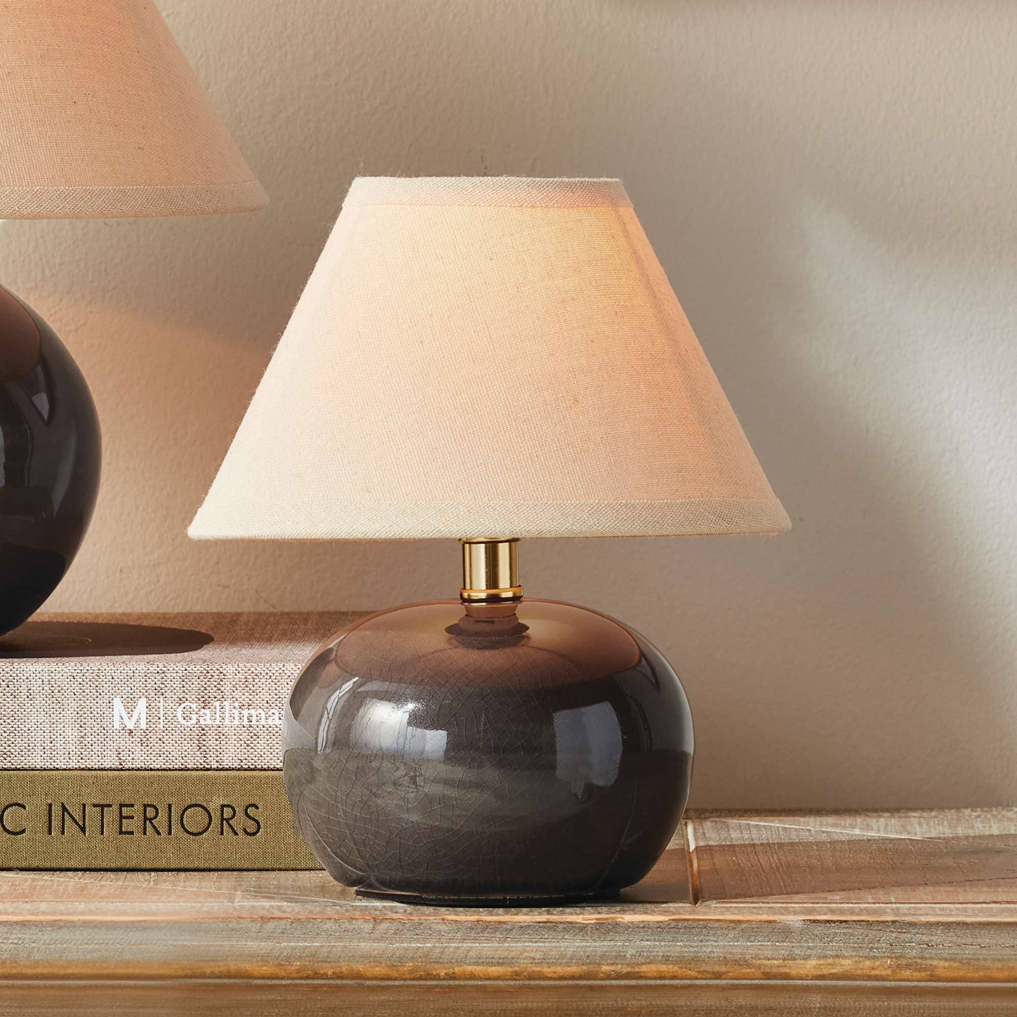 Oscar Mini Lamp - Gray Crackle Glaze - Linen Shade  - 8"