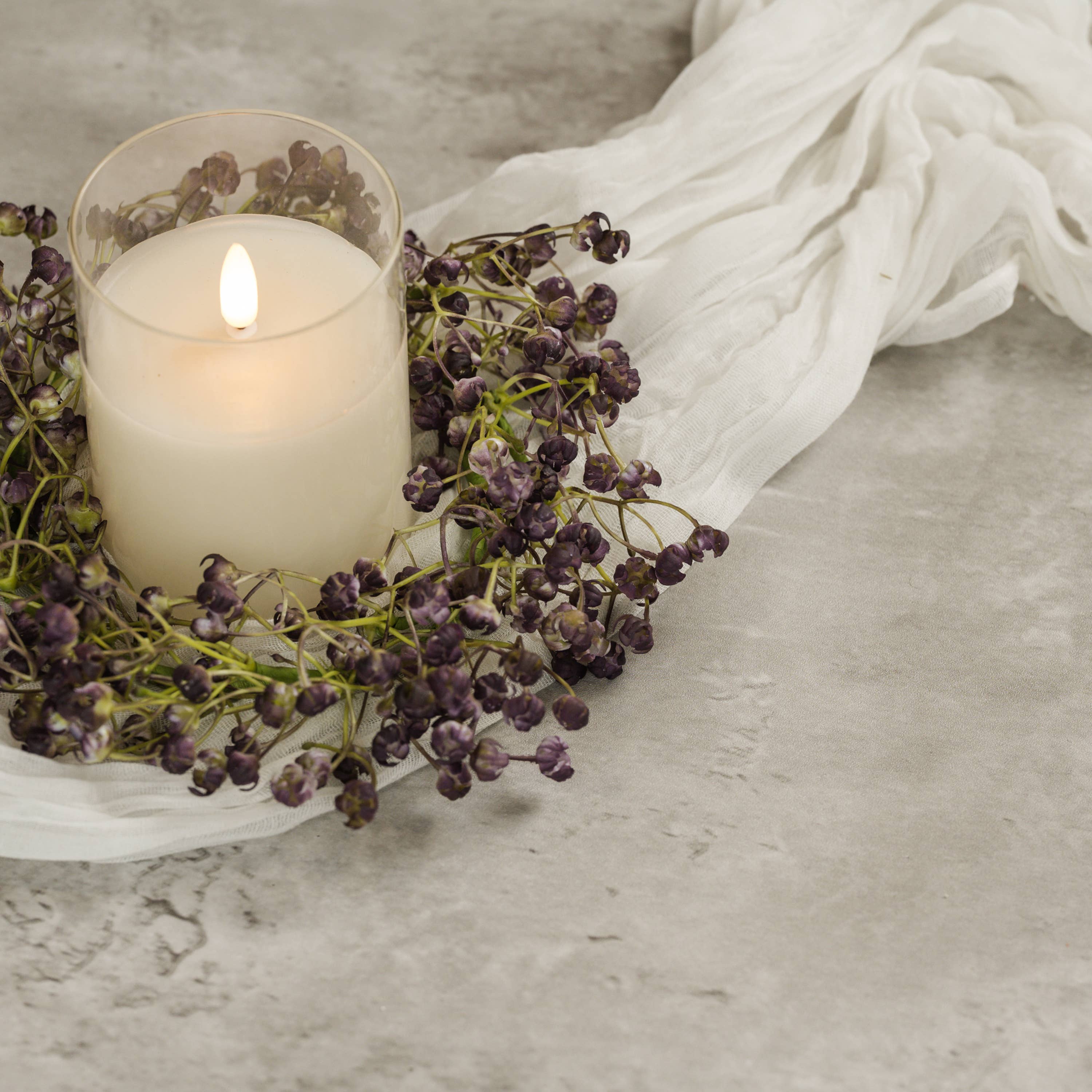 8" DARK PURPLE BABY'S BREATH CANDLE RING