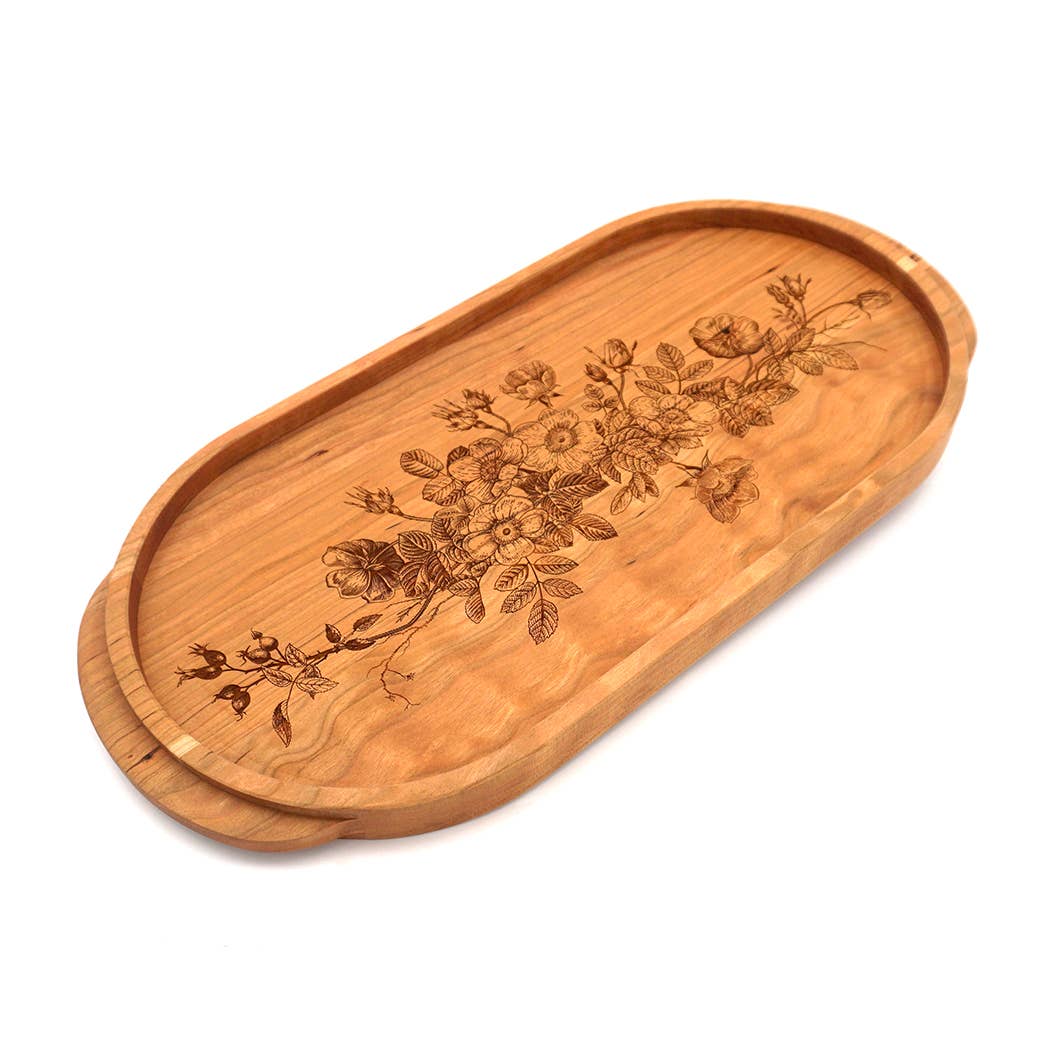 Cherry Oval Serving Tray-Wild Roses