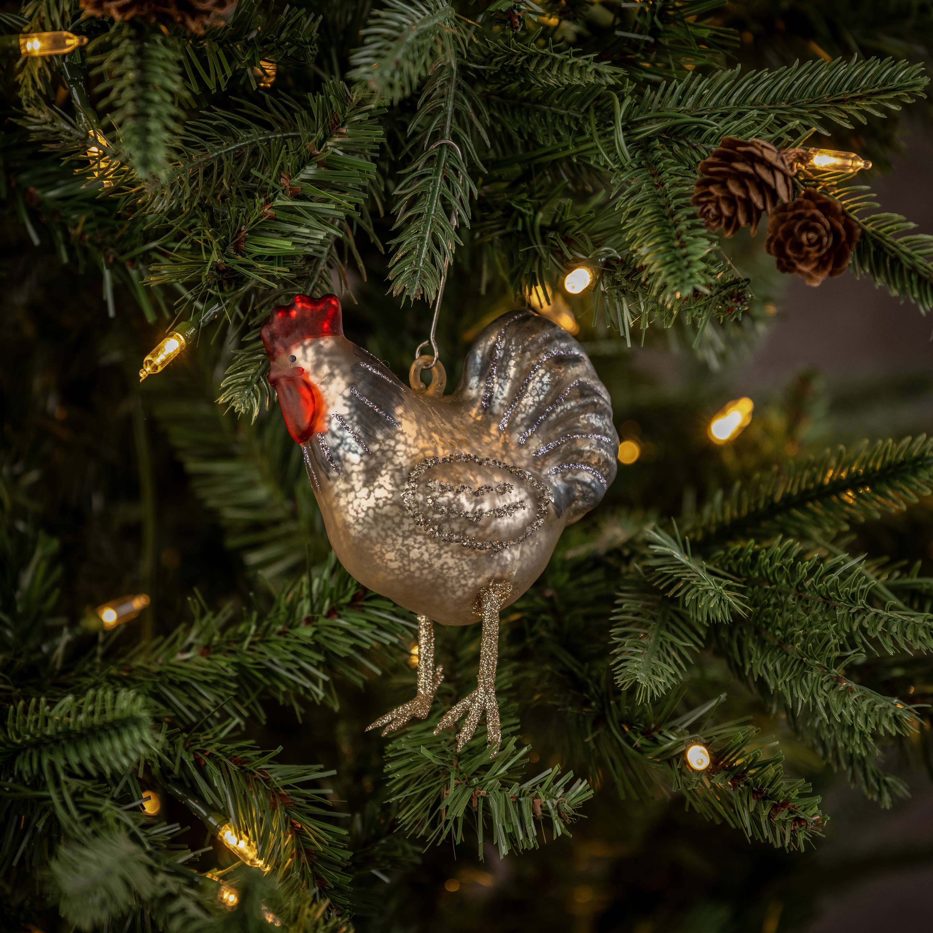 4.75" BLACK TAILED ROOSTER ORNAMENT