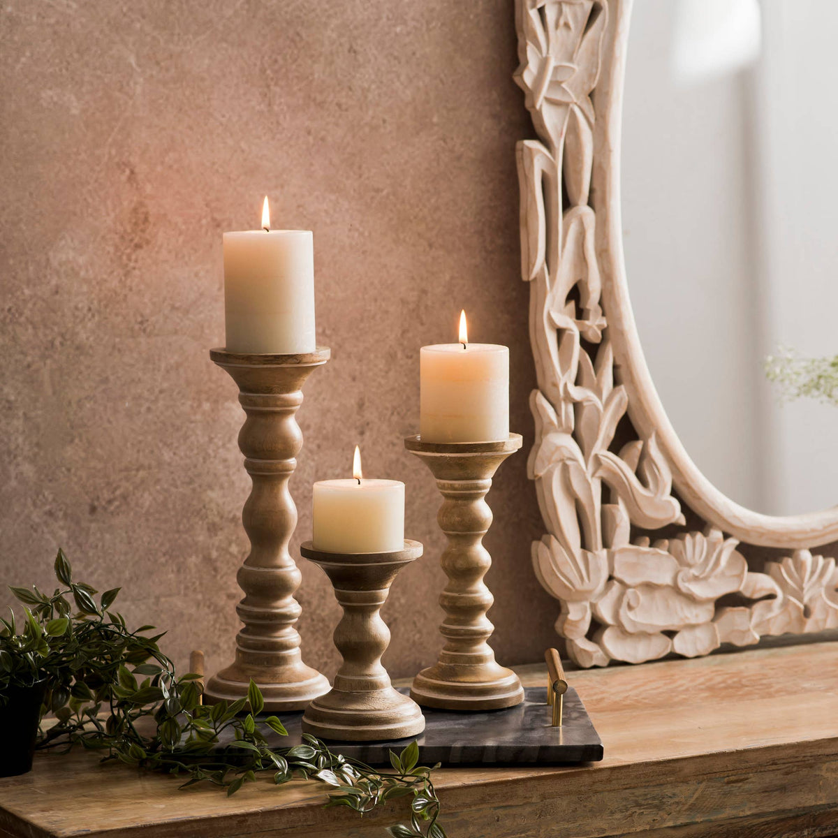 Willow in Whitewash Candle Holder Set of 3