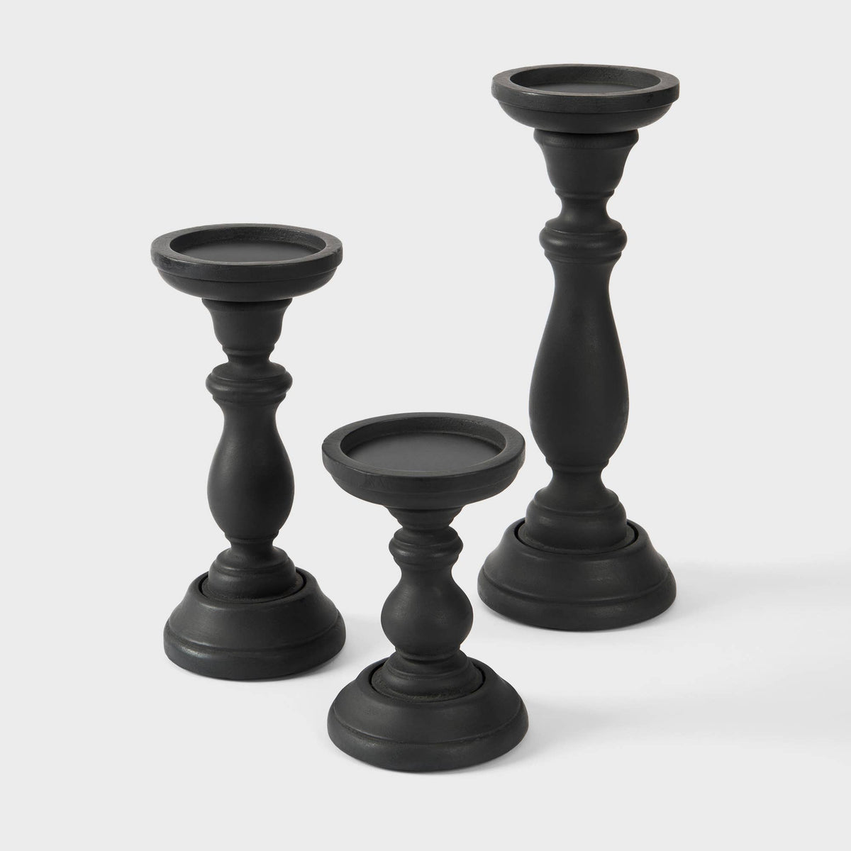 Handcrafted Tuli in Matte Black Candleholder Set of 3