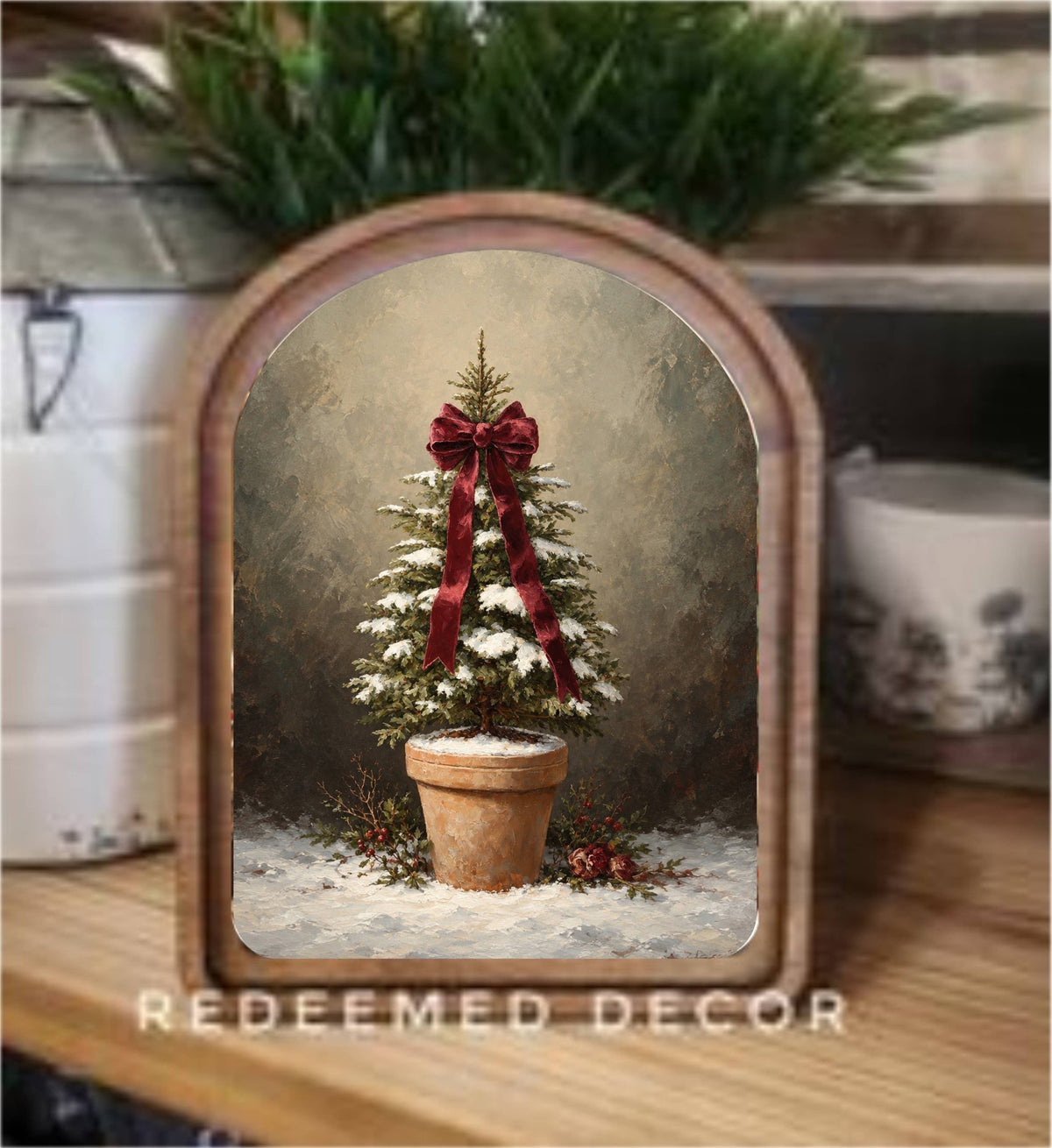 Arch Top Tree With Bow Framed Art