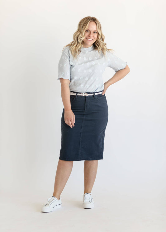 Remi Navy Denim Midi Skirt