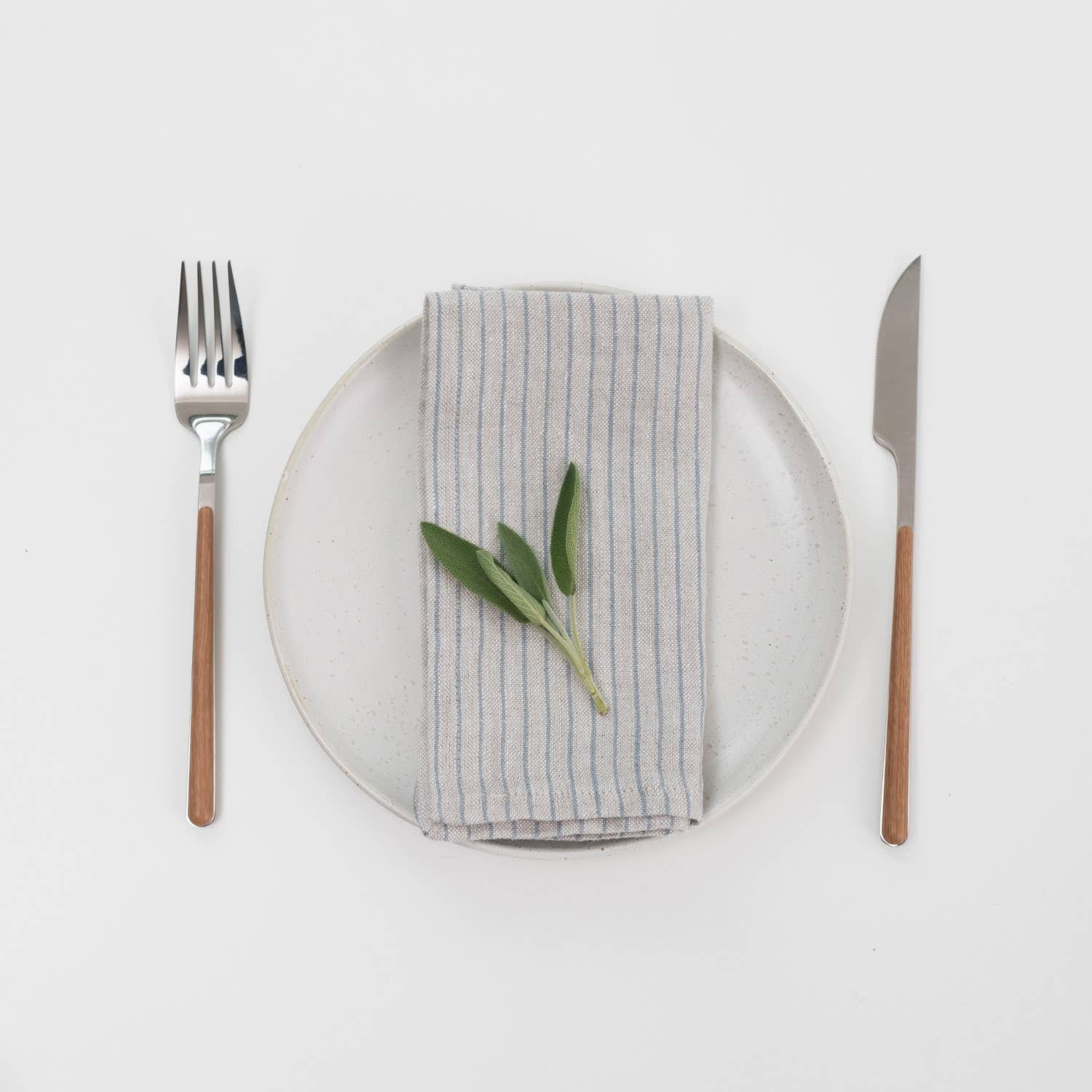 Grey Blue Pinstripe Rustic Linen Napkins Set of 2