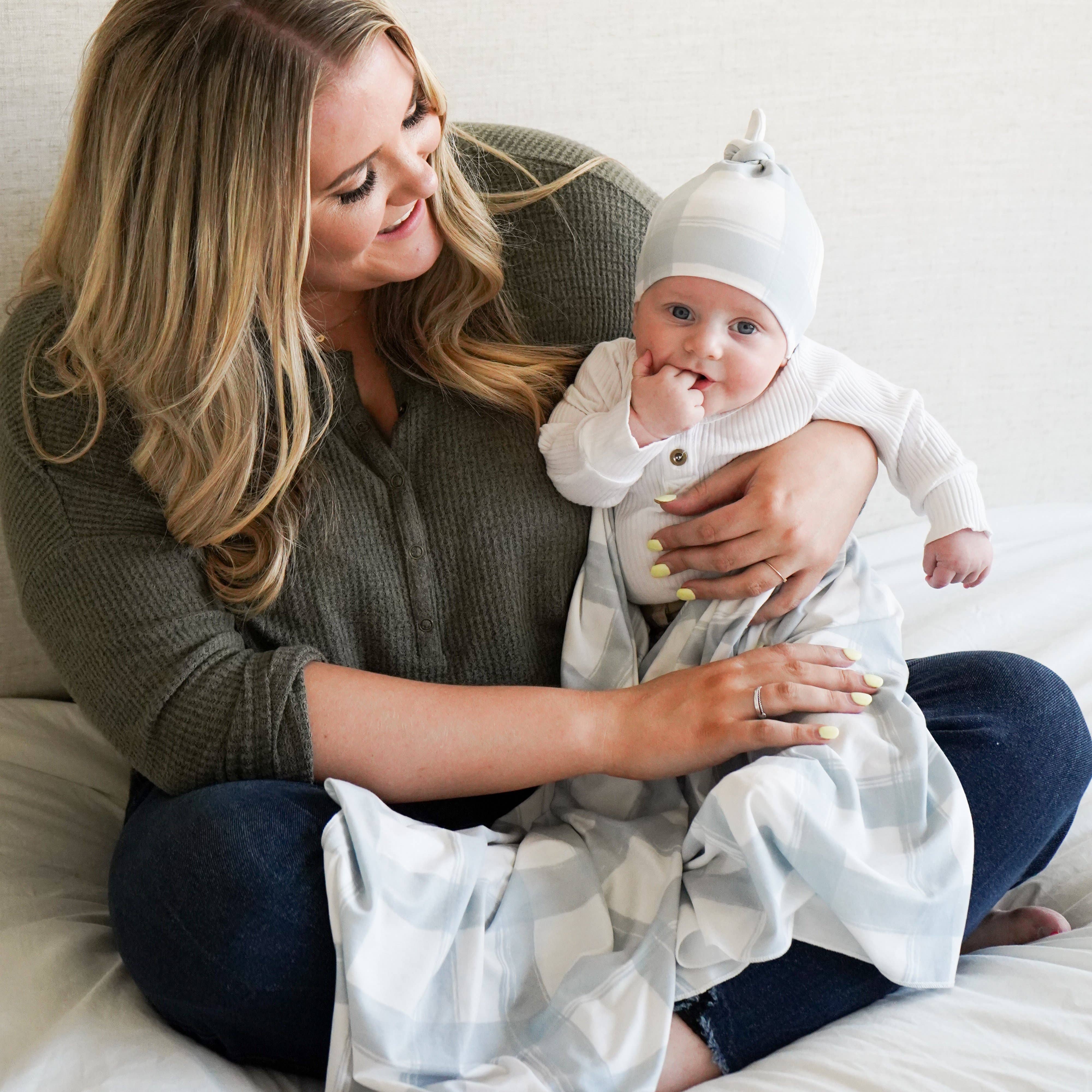 Extra Soft Stretchy Knit Swaddle Blanket: French Gingham