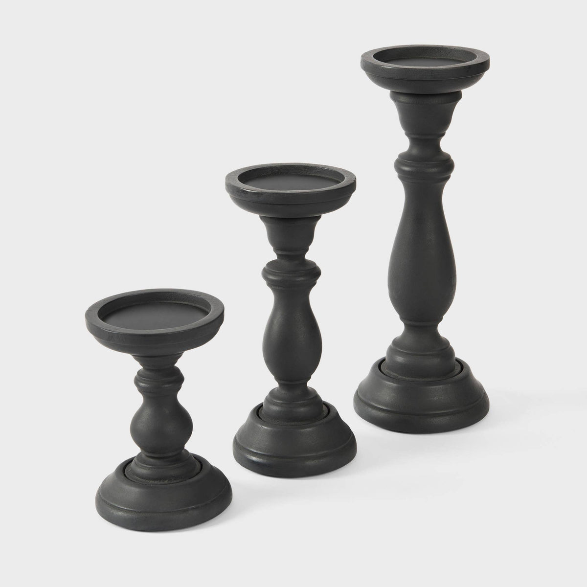 Handcrafted Tuli in Matte Black Candleholder Set of 3