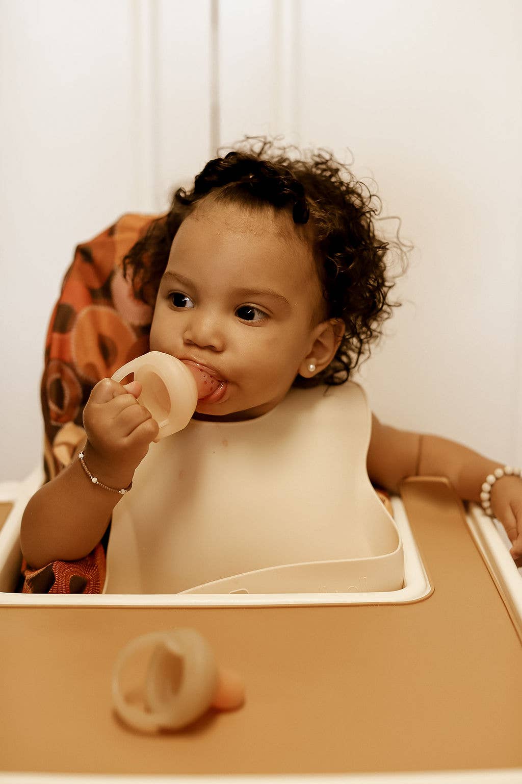 Silicone Baby Bib Roll Up & Stay Closed - (Sand)