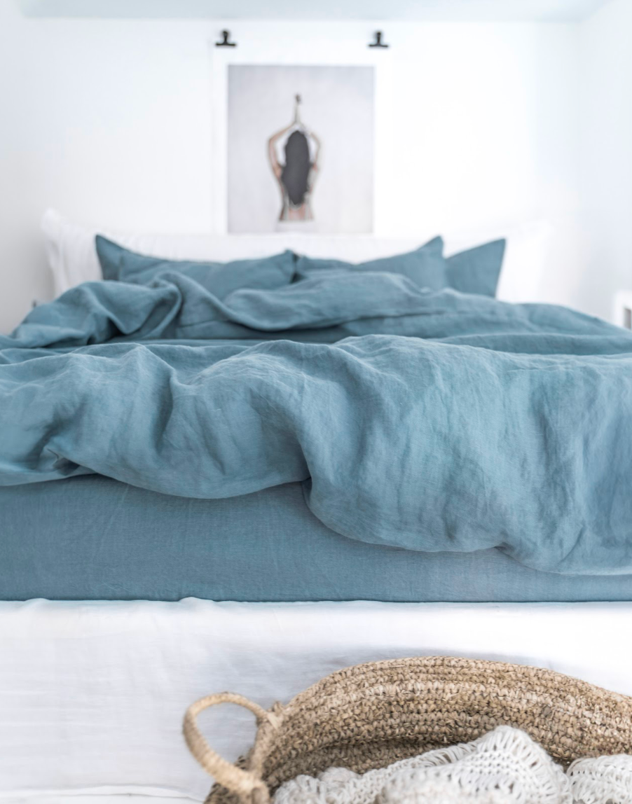 Linen sheet set in Grey blue (4 pcs) Bedding set