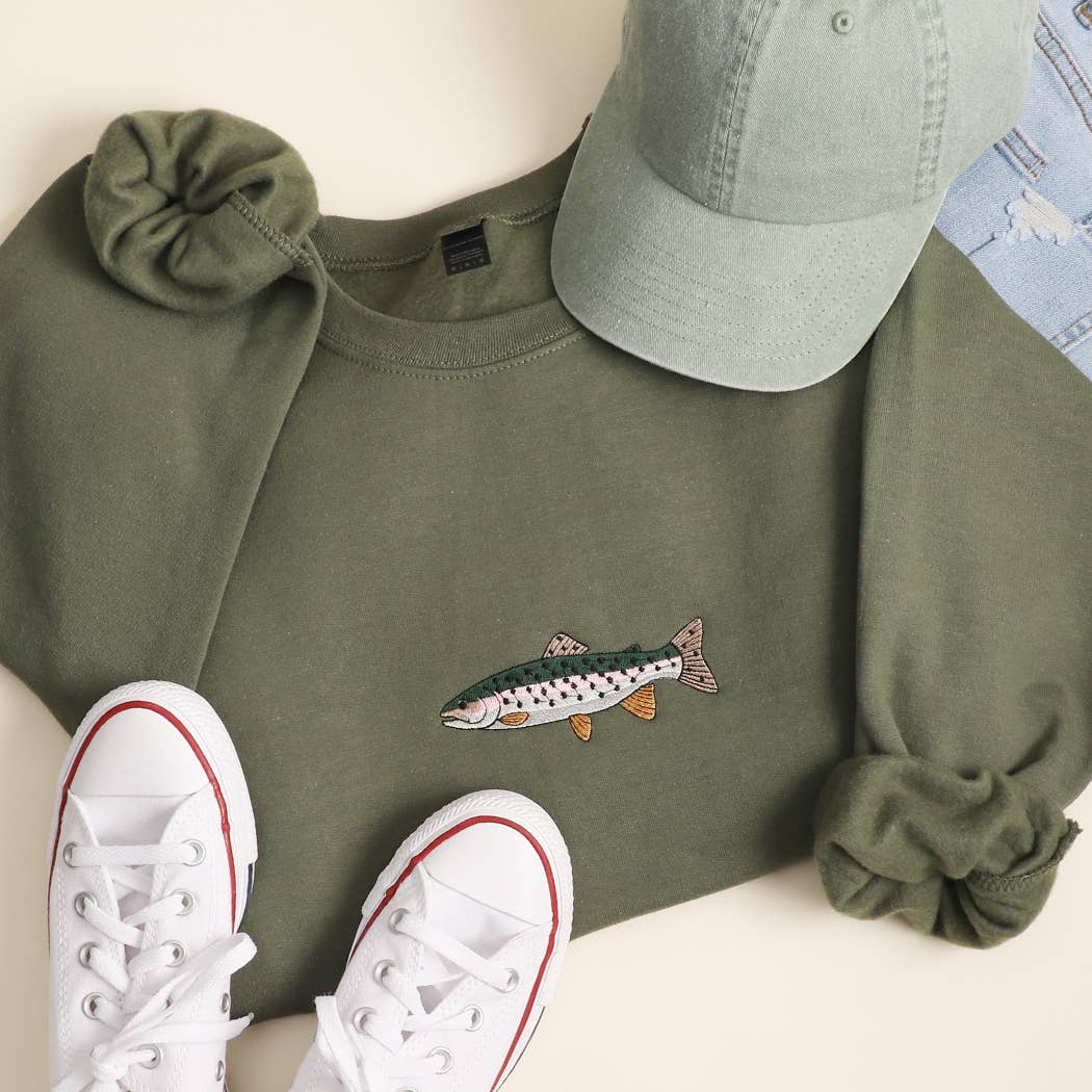 Rainbow Trout Fish Embroidered Heavyweight Sweatshirt