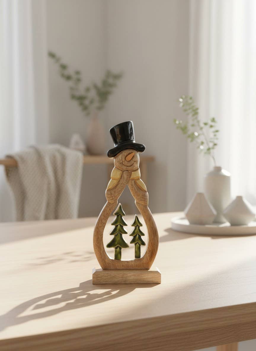 Hollow Snowman W/ Trees 12x5in