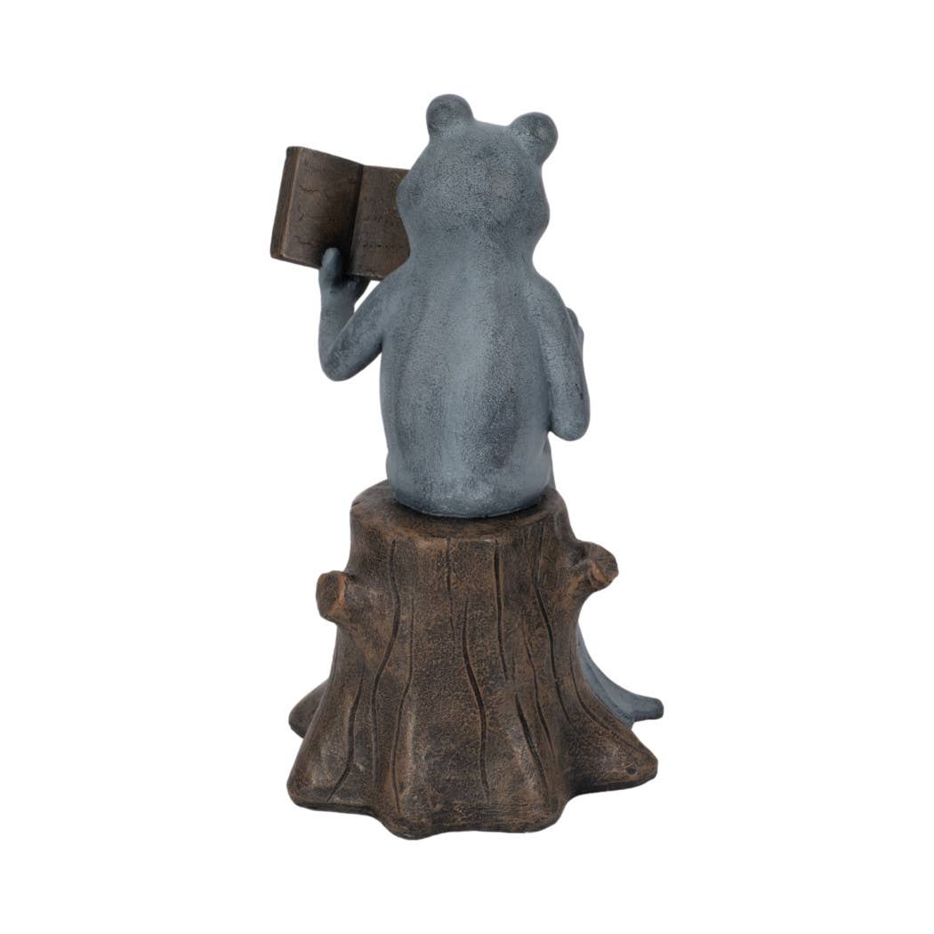 Figurine - Green Resin Frog with Book and Coffee, 13 in.