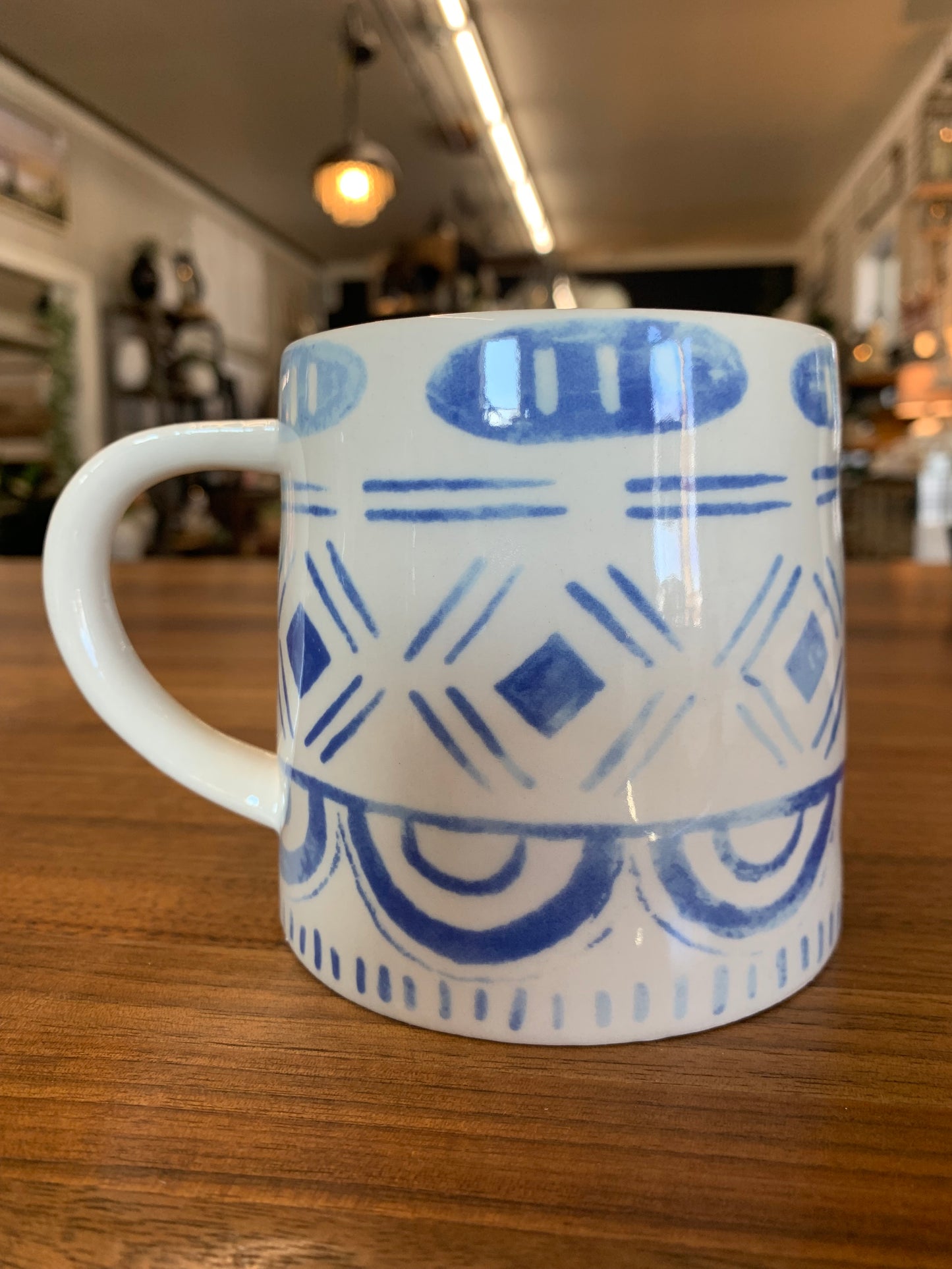 14 oz. Stoneware Mug with Tile Pattern, Blue & White, 4 Styles