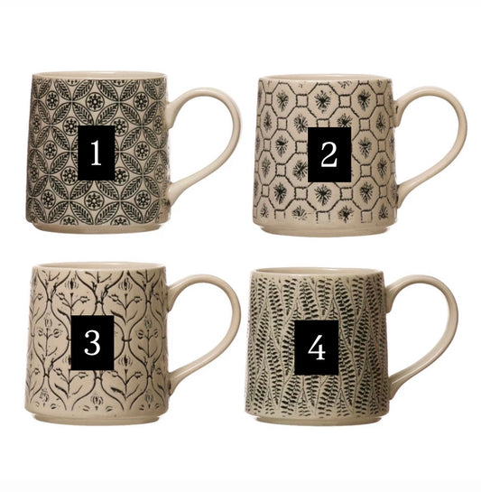 Hand-Stamped Mug with Pattern, 4 Styles