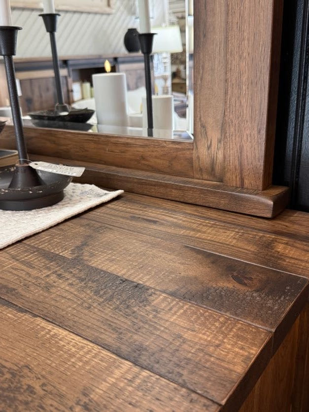 Rustic Hickory - Barn Floor Top 54" High Dresser with Mirror