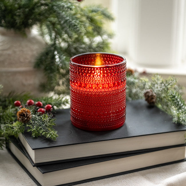 4" RED DOTTED GLASS 3D FLAME CANDLE