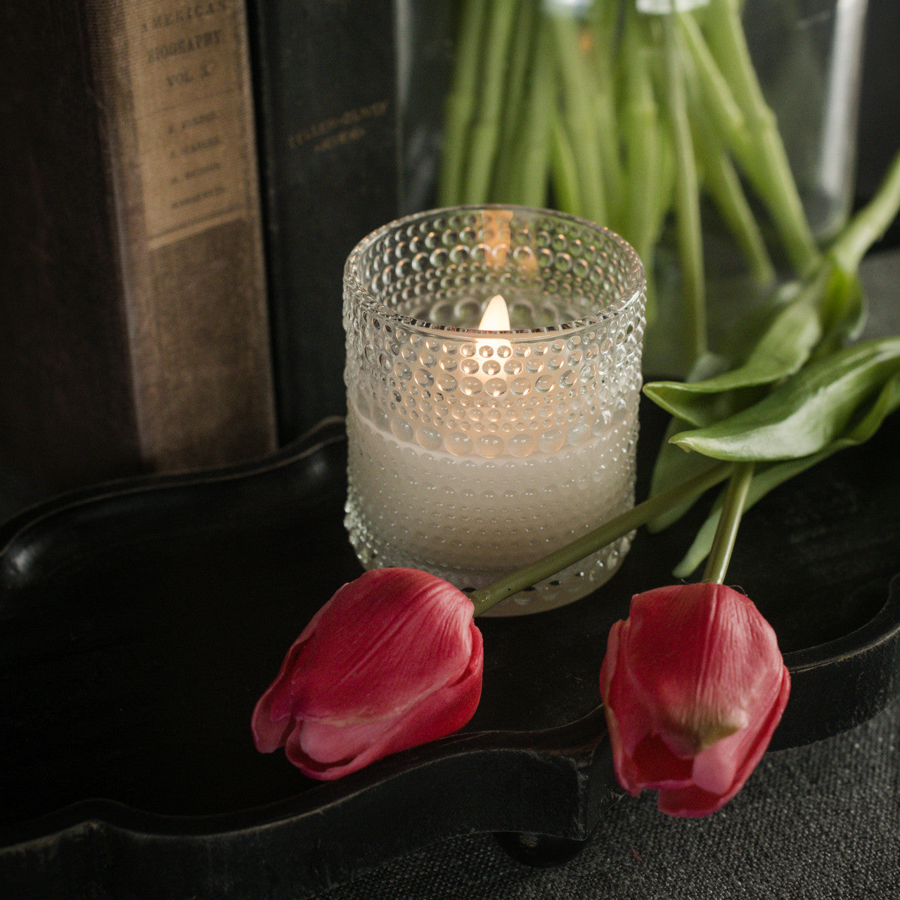 3.25"  DOTTED CLEAR GLASS 3D FLAME CANDLE